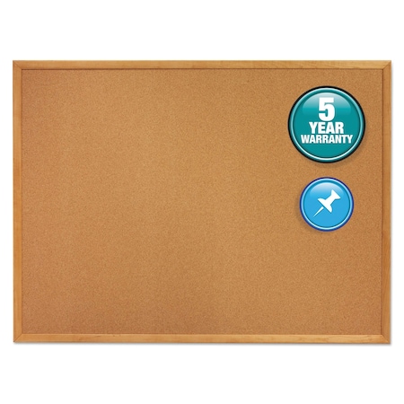 Quartet Classic Cork Bulletin Board 36"x24", Oak 303